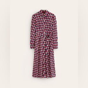 Boden Kate Printed Long Sleeve Maximalist Geometric Shirt Dress in Red and Navy